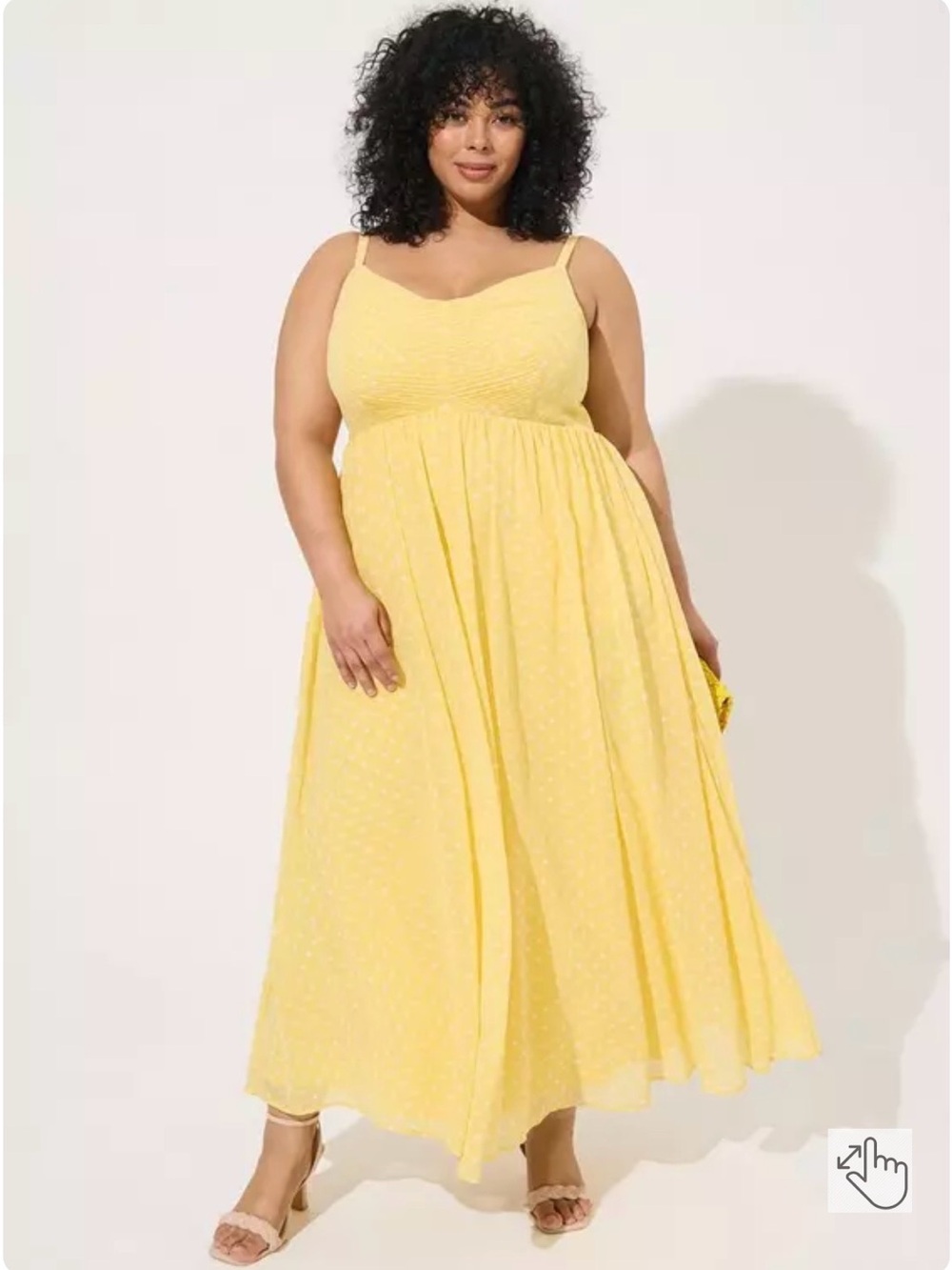 Torrid 1 yellow polkadot Maxi Chiffon Pleated Dress Size 14-16 Wedding Feminine